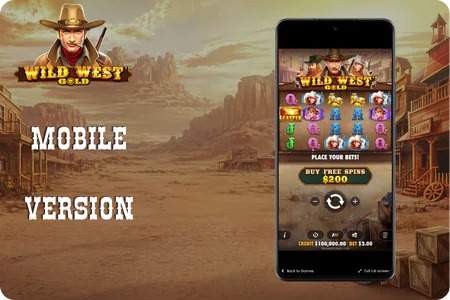 Wild West Gold mobile version on a smartphone with the full game grid