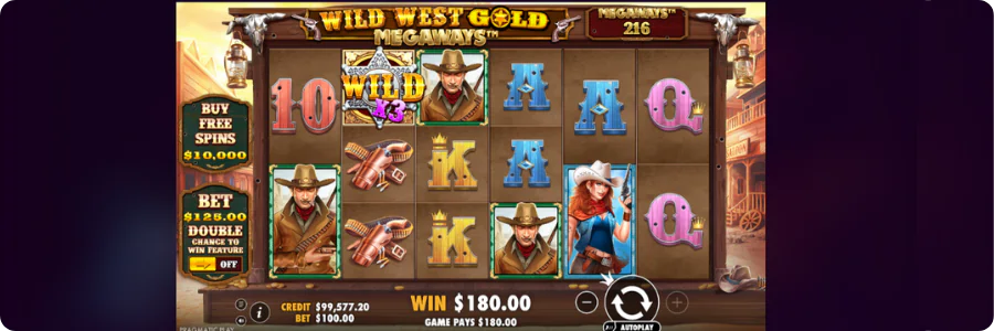 Wild West Gold bonus round with sticky wild multipliers on reels two and three
