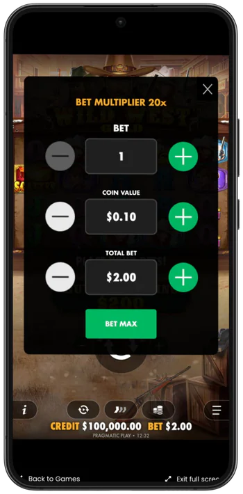 Select a bet for the game Wild West Gold